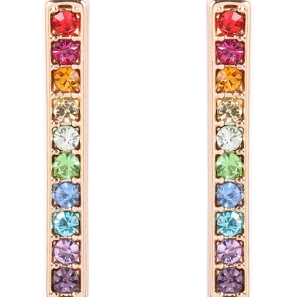Rainbow Rhinestone bar earring's - Picture 3 of 11